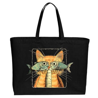 Cat With Fisheyes Cotton Canvas Jumbo Tote