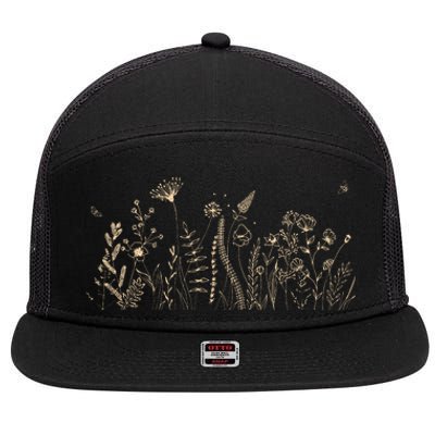 Cute Wildflowers Floral Nature Doodle 7 Panel Mesh Trucker Snapback Hat