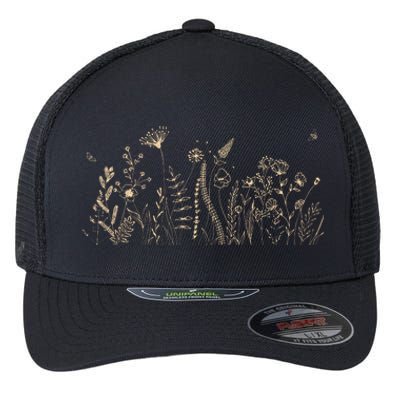 Cute Wildflowers Floral Nature Doodle Flexfit Unipanel Trucker Cap