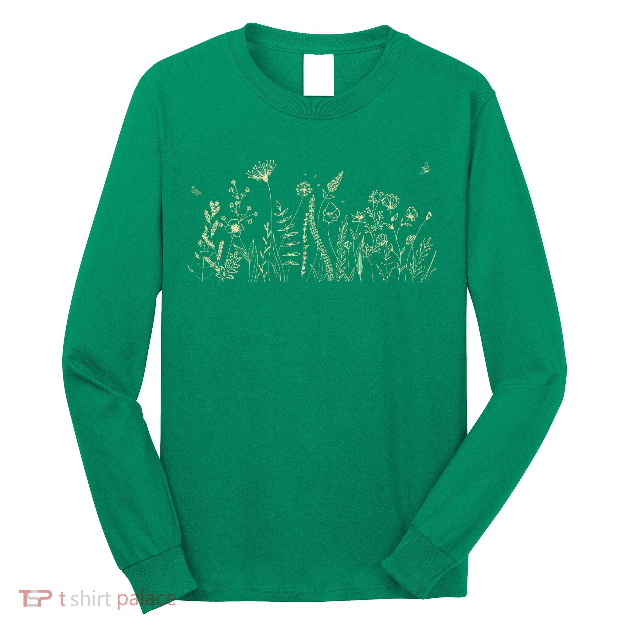 Cute Wildflowers Floral Nature Doodle Long Sleeve Shirt