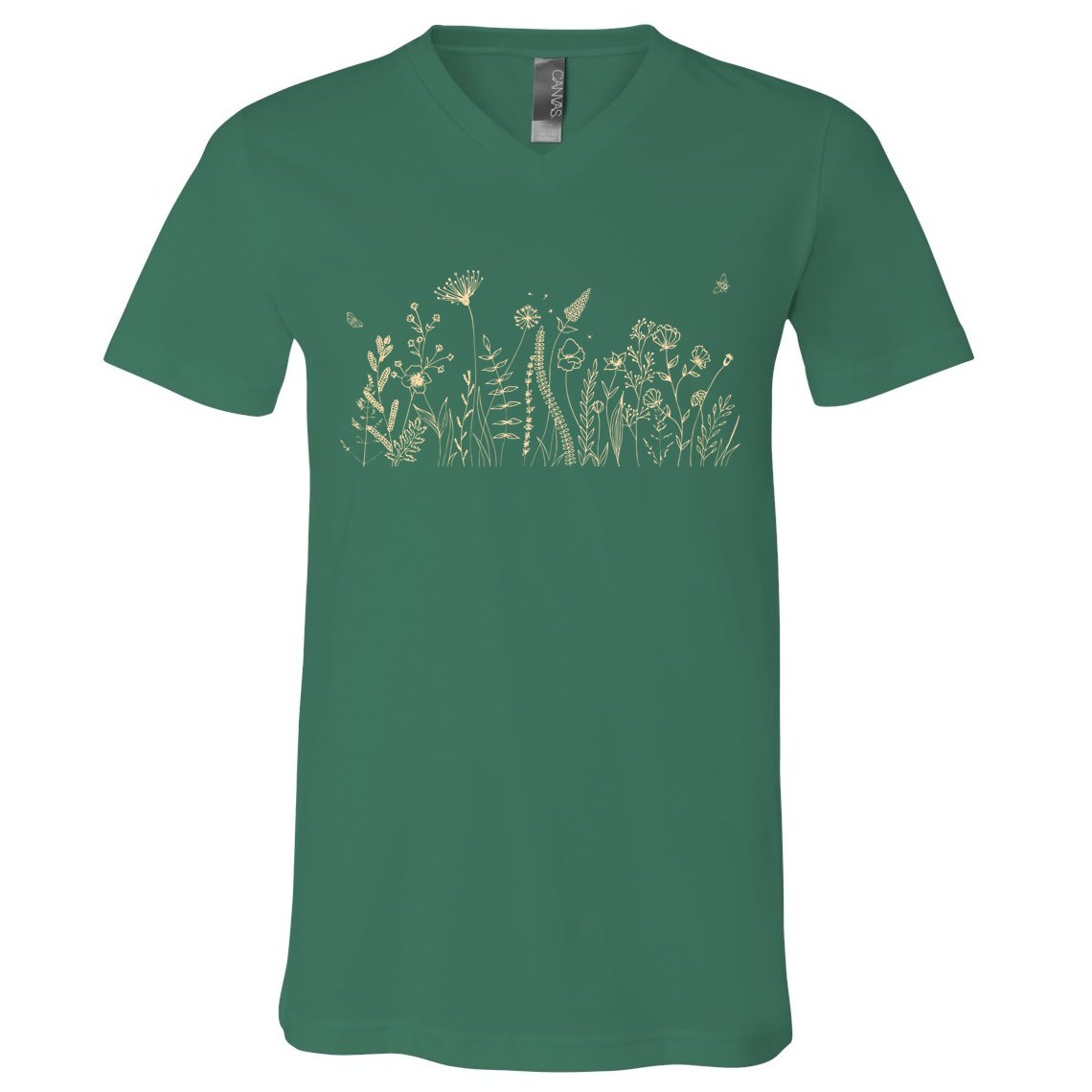 Cute Wildflowers Floral Nature Doodle V-Neck T-Shirt