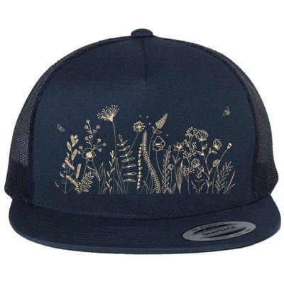 Cute Wildflowers Floral Nature Doodle Flat Bill Trucker Hat