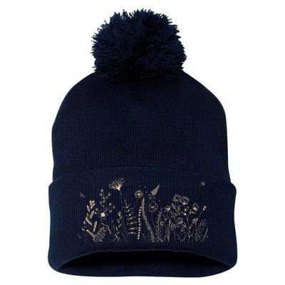 Cute Wildflowers Floral Nature Doodle Pom Pom 12in Knit Beanie