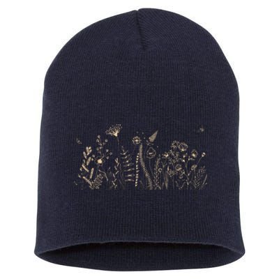 Cute Wildflowers Floral Nature Doodle Short Acrylic Beanie