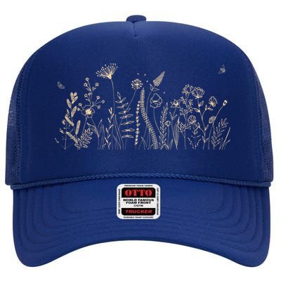 Cute Wildflowers Floral Nature Doodle High Crown Mesh Back Trucker Hat