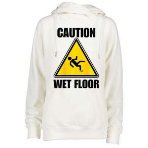 Caution Wet Floor Sign Funny Lazy Easy Halloween Costume Womens Funnel Neck Pullover Hood