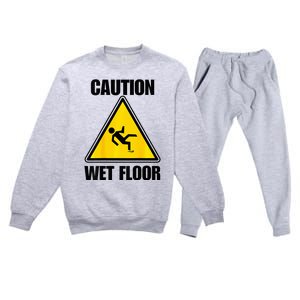 Caution Wet Floor Sign Funny Lazy Easy Halloween Costume Premium Crewneck Sweatsuit Set