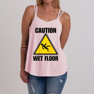 Caution Wet Floor Sign Funny Lazy Easy Halloween Costume Women's Strappy Tank