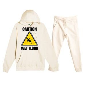 Caution Wet Floor Sign Funny Lazy Easy Halloween Costume Premium Hooded Sweatsuit Set