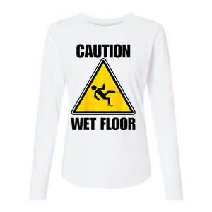 Caution Wet Floor Sign Funny Lazy Easy Halloween Costume Womens Cotton Relaxed Long Sleeve T-Shirt