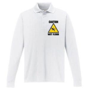 Caution Wet Floor Sign Funny Lazy Easy Halloween Costume Performance Long Sleeve Polo