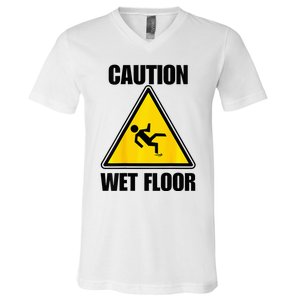 Caution Wet Floor Sign Funny Lazy Easy Halloween Costume V-Neck T-Shirt