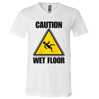 Caution Wet Floor Sign Funny Lazy Easy Halloween Costume V-Neck T-Shirt