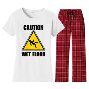 Caution Wet Floor Sign Funny Lazy Easy Halloween Costume Women's Flannel Pajama Set