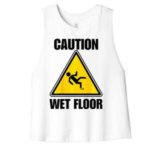 Caution Wet Floor Sign Funny Lazy Easy Halloween Costume Women's Racerback Cropped Tank