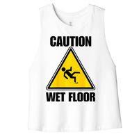 Caution Wet Floor Sign Funny Lazy Easy Halloween Costume Women's Racerback Cropped Tank