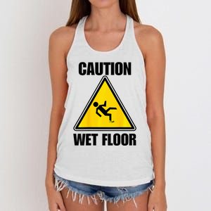 Caution Wet Floor Sign Funny Lazy Easy Halloween Costume Women's Knotted Racerback Tank