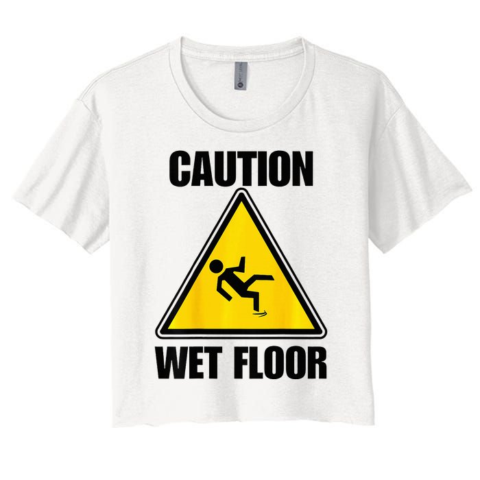 Caution Wet Floor Sign Funny Lazy Easy Halloween Costume Women's Crop Top Tee