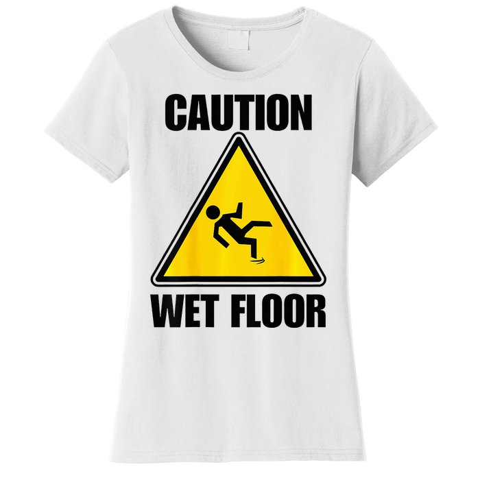 Caution Wet Floor Sign Funny Lazy Easy Halloween Costume Women's T-Shirt