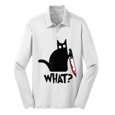 Cat What Funny Black Cat Murderous Cat With Knife  Silk Touch Performance Long Sleeve Polo