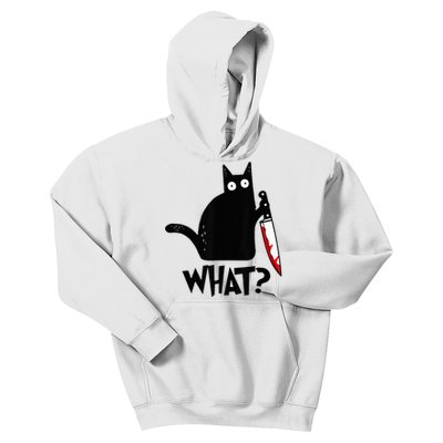 Cat What Funny Black Cat Murderous Cat With Knife  Kids Hoodie