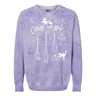 Come We Fly Witch Mop Broom Vacuum Flying Halloween Gift Colorblast Crewneck Sweatshirt