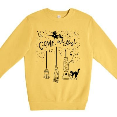 Come We Fly Witch Mop Broom Vacuum Flying Halloween Gift Premium Crewneck Sweatshirt