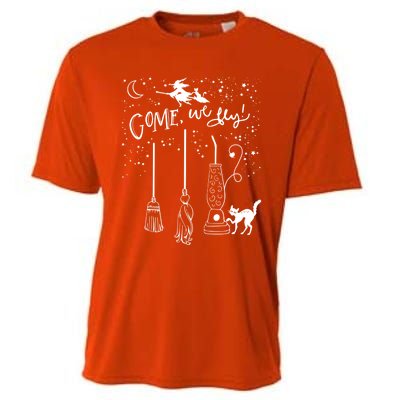 Come We Fly Witch Mop Broom Vacuum Flying Halloween Gift Cooling Performance Crew T-Shirt