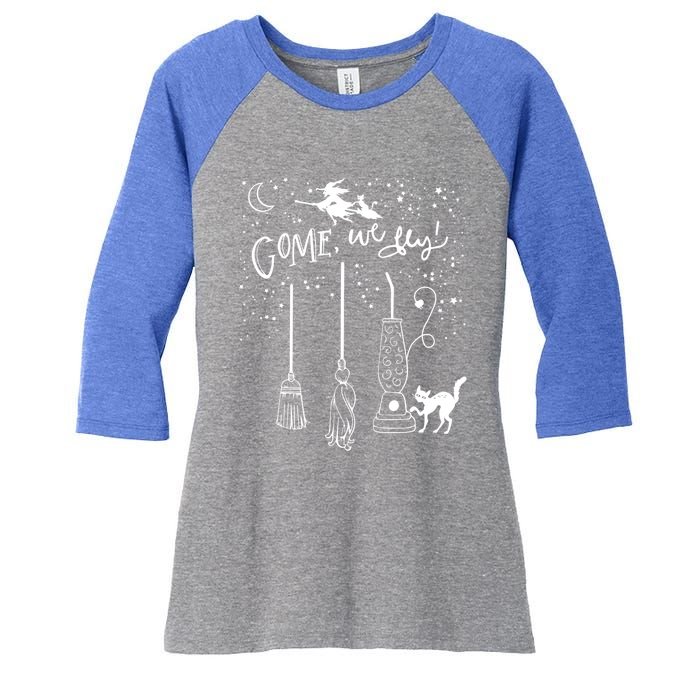 Come We Fly Witch Mop Broom Vacuum Flying Halloween Gift Women's Tri-Blend 3/4-Sleeve Raglan Shirt