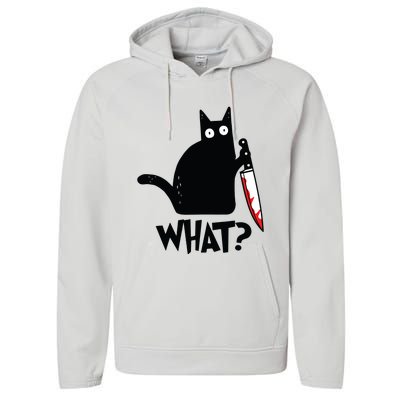 Cat What Funny Black Cat Murderous Cat With Knife Performance Fleece Hoodie