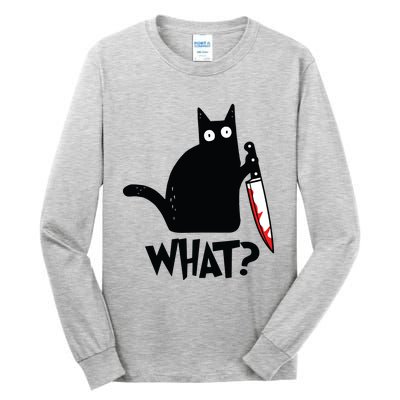 Cat What Funny Black Cat Murderous Cat With Knife Tall Long Sleeve T-Shirt