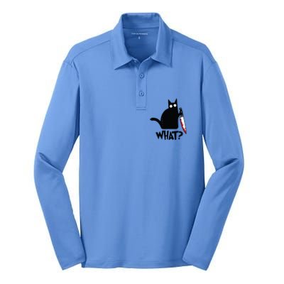 Cat What Funny Black Cat Murderous Cat With Knife Silk Touch Performance Long Sleeve Polo