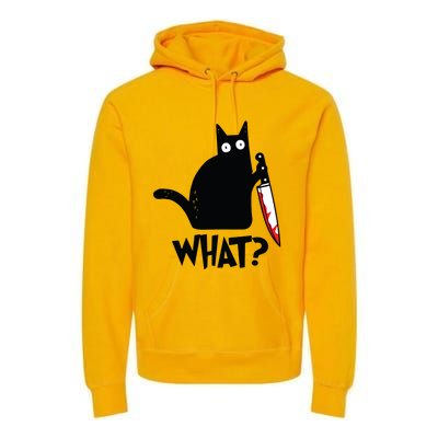 Cat What Funny Black Cat Murderous Cat With Knife Premium Hoodie