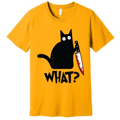 Cat What Funny Black Cat Murderous Cat With Knife Premium T-Shirt