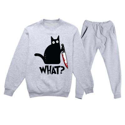 Cat What Funny Black Cat Murderous Cat With Knife Premium Crewneck Sweatsuit Set