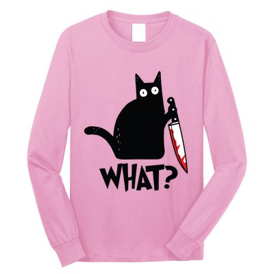 Cat What Funny Black Cat Murderous Cat With Knife Long Sleeve Shirt