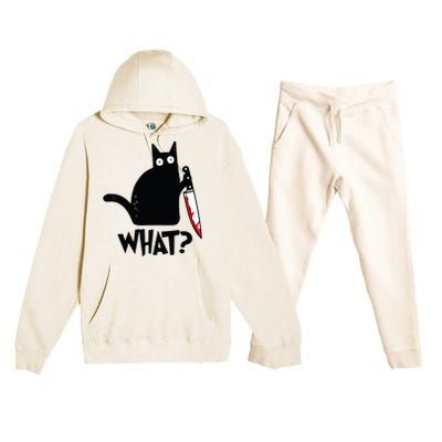 Cat What Funny Black Cat Murderous Cat With Knife Premium Hooded Sweatsuit Set