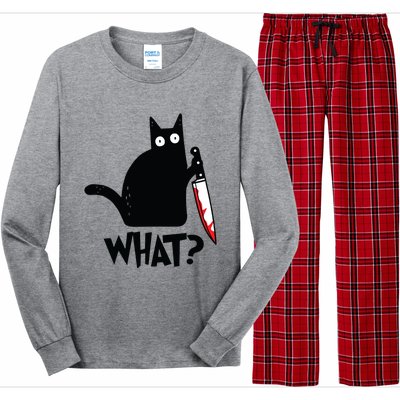 Cat What Funny Black Cat Murderous Cat With Knife Long Sleeve Pajama Set