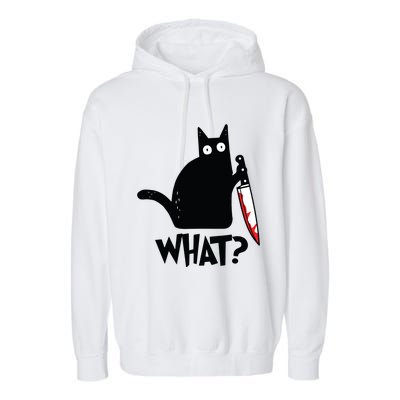 Cat What Funny Black Cat Murderous Cat With Knife Garment-Dyed Fleece Hoodie