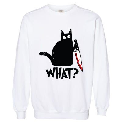 Cat What Funny Black Cat Murderous Cat With Knife Garment-Dyed Sweatshirt