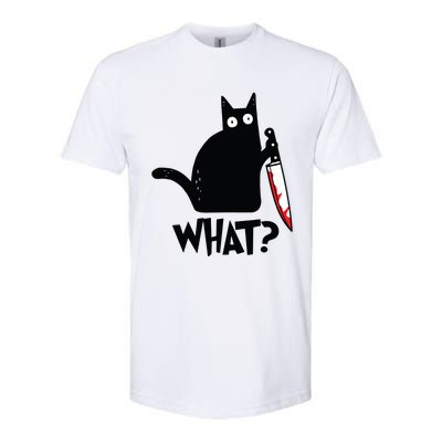 Cat What Funny Black Cat Murderous Cat With Knife Softstyle CVC T-Shirt