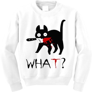 Cat What Funny Black Cat Murderous Cat With Knife Kids Sweatshirt