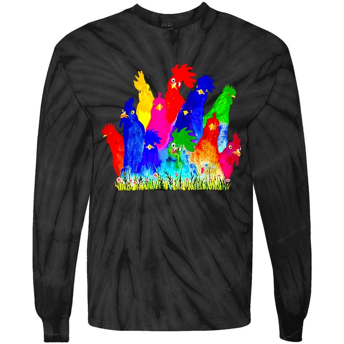 Chicken Watercolor Funny For Men Women Tie-Dye Long Sleeve Shirt