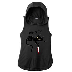 Cat What? Funny Black Cat Shirt, Murderous Cat With Knife Cute Design Ladies PosiCharge Tri-Blend Wicking Draft Hoodie Tank