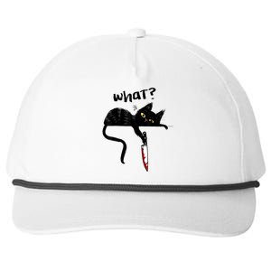 Cat What? Funny Black Cat Shirt, Murderous Cat With Knife Cute Design Snapback Five-Panel Rope Hat