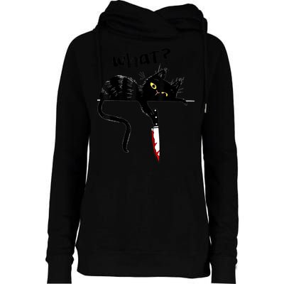 Cat What? Funny Black Cat Shirt, Murderous Cat With Knife Cute Design Womens Funnel Neck Pullover Hood