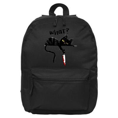 Cat What? Funny Black Cat Shirt, Murderous Cat With Knife Cute Design 16 in Basic Backpack