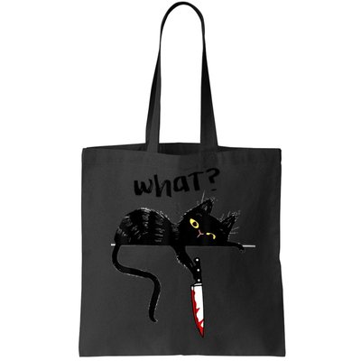 Cat What? Funny Black Cat Shirt, Murderous Cat With Knife Cute Design Bag