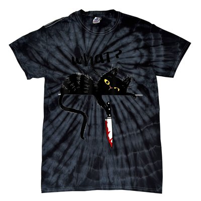 Cat What? Funny Black Cat Shirt, Murderous Cat With Knife Cute Design Tie-Dye T-Shirt