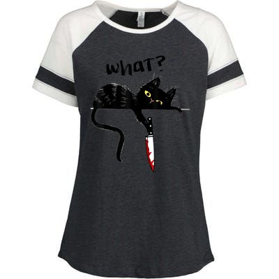 Cat What? Funny Black Cat Shirt, Murderous Cat With Knife Cute Design Enza Ladies Jersey Colorblock Tee